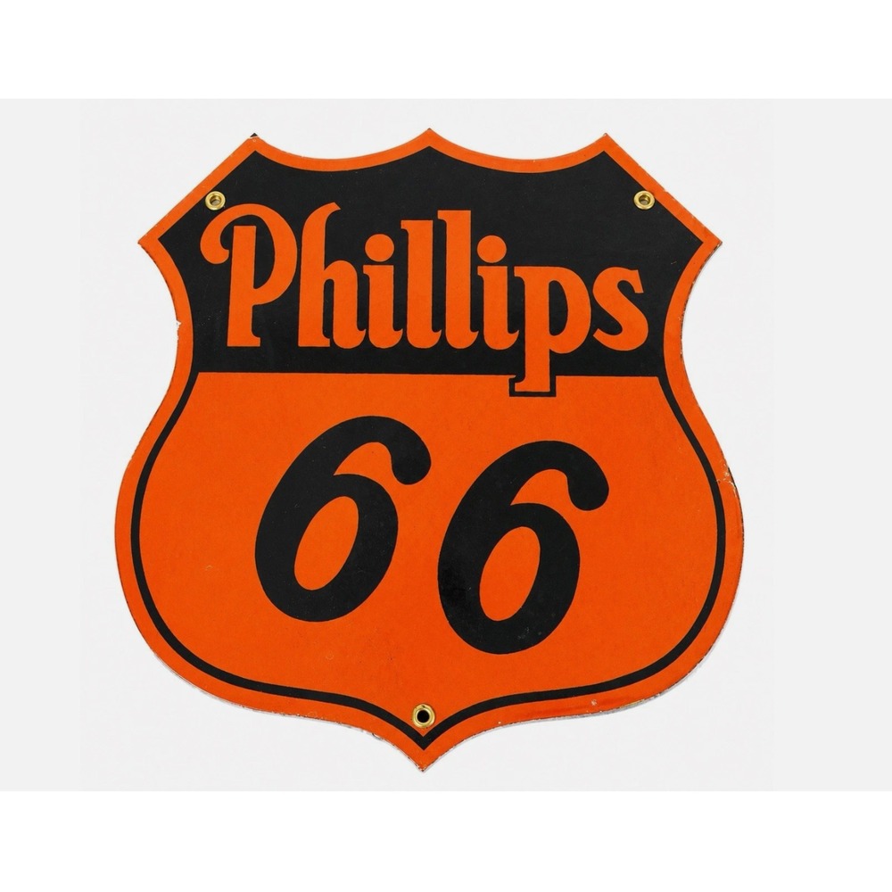 VTG Phillips 66 Orange Shield Porcelain Metal Gas & Oil Advertising 11x11 Sign